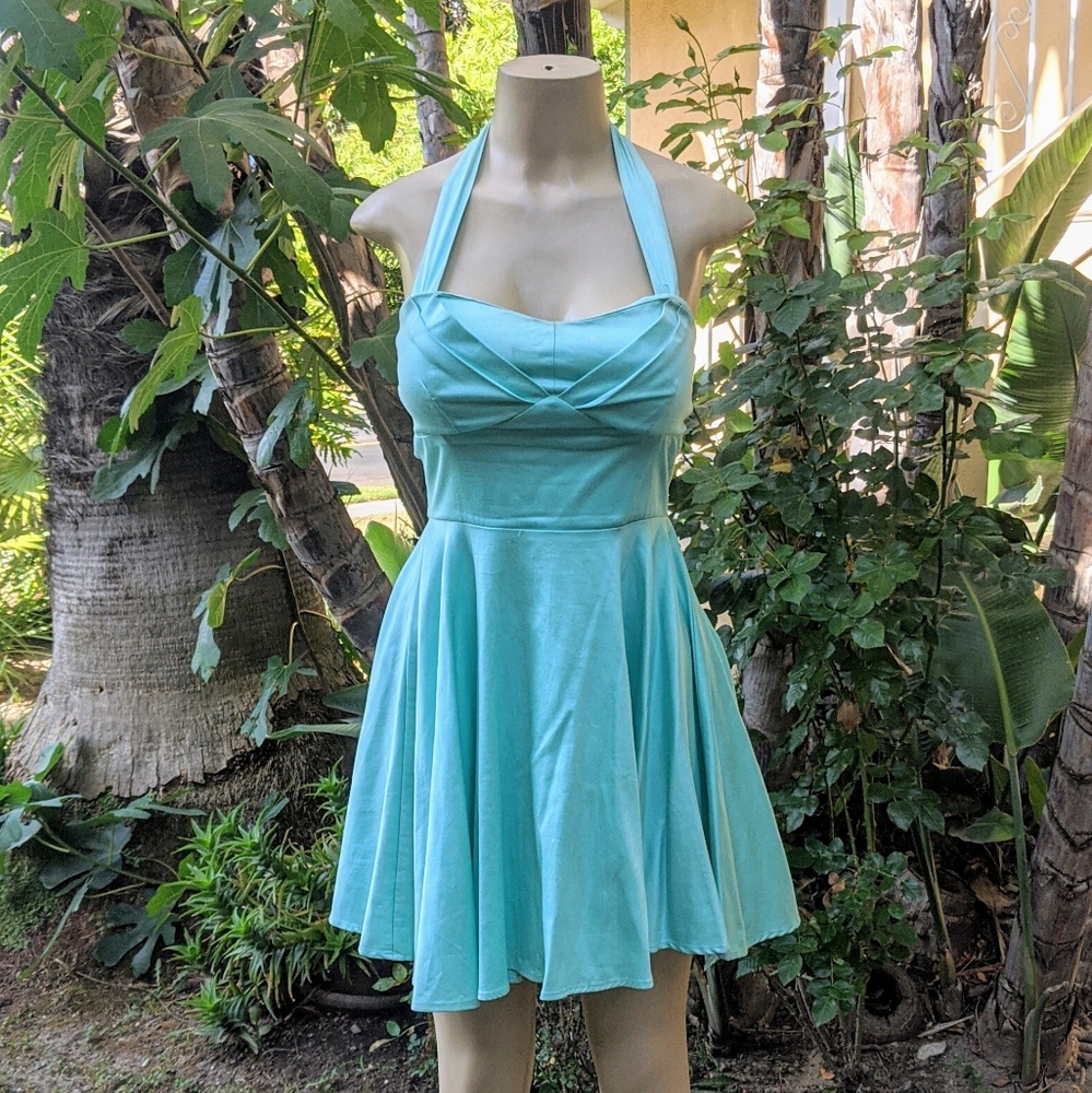 Teal Retro Fit N' Flare Halter Dress (S)